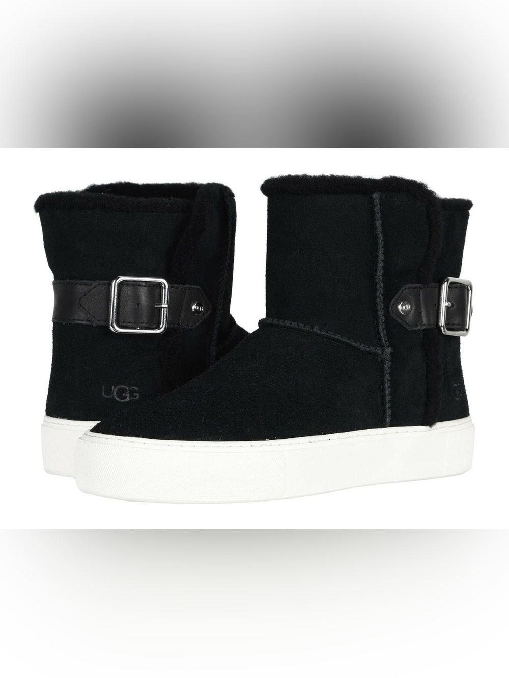 UGG Aika Mid-Height Flat Boots Black Genuine Suede Booties Fur Lining US Size 8